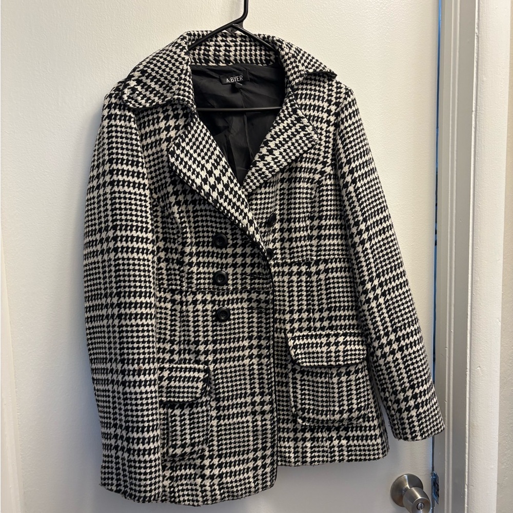 A. Byer Black and White Pea Coat Timeless Design